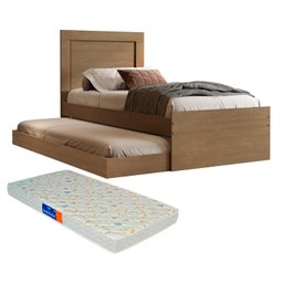 Bicama Solteiro Com Cama Auxiliar Bibox com Colchão Luara Castanho - 1