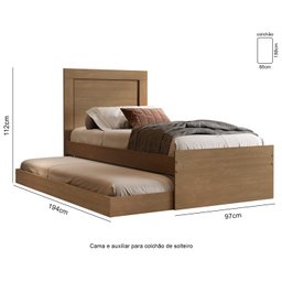 Bicama Solteiro Com Cama Auxiliar Bibox com Colchão Luara Castanho - 4