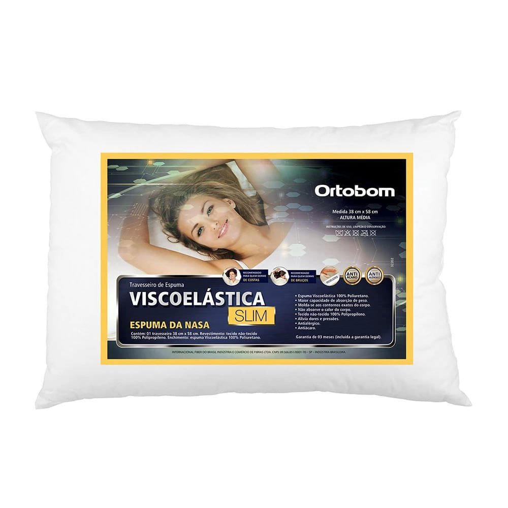 Travesseiro Ortobom Viscoelástico Slim - 1