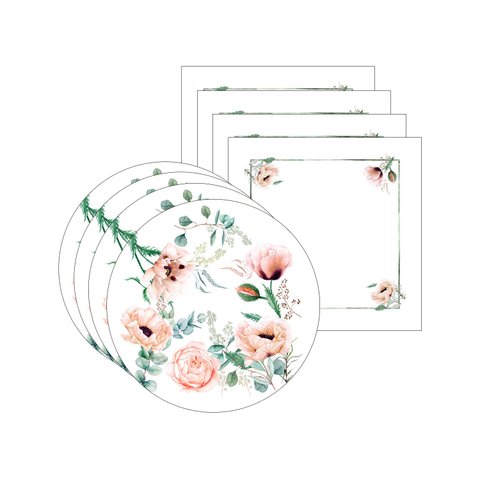 Kit Sousplat + Guardanapo Papoulas Rosa - 4 Peças - com Base