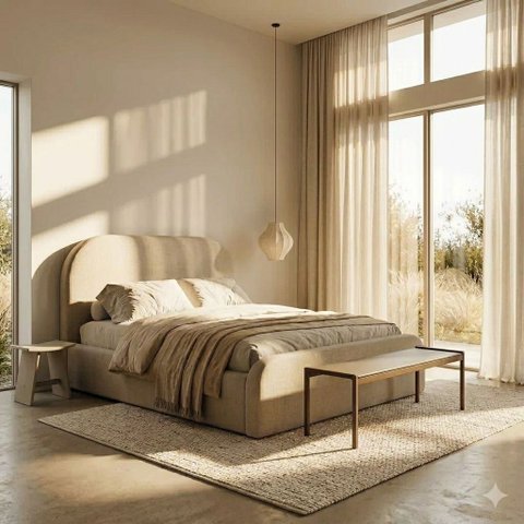 Cama Queen Cabeceira Estofada Quarto Moderno Alto Padrão:Linho Off White