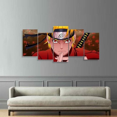 Quadro Decorativo Mosaico 5 peças Anime Naruto Kushina e Minato