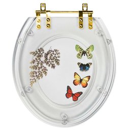 Assento Sanitário Poliéster Oval Transparente com 4 Borboletas para Todas As Marcas com Ferragem - 1 Assento Sanitário Poliéster Oval Transparente com 4 Borboletas para Todas As Marcas com Ferragem - 1