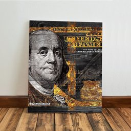 Kit 3 Quadro Decorativo Dinheiro Dólar Dourado Real Riqueza 28x20cm - 5