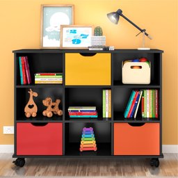 Estante Nicho com Rodízios Kansas Preto com 3 Gavetas Coloridas - 1