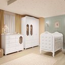 Ver imagem 1 de Quarto de Bebê com Guarda-Roupa Cômoda e Berço com Capitonê Maya Provençal 100% MDF Yescasa Branco/Brilho