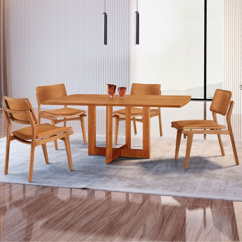 Mesa Patros Tampo 120cm Laminado Barril com 4 Cadeiras Eva Moderna Mobília