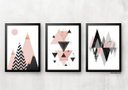 Ver imagem 1 de Kit 3 Quadros para Casa - Geométrico Rose:preta