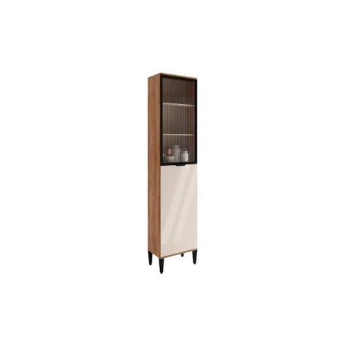 Paneleiro de Cozinha Modulado Alpha 2509 com 2 Portas 1 com Vidro Canelado 50cm Freijó Off White