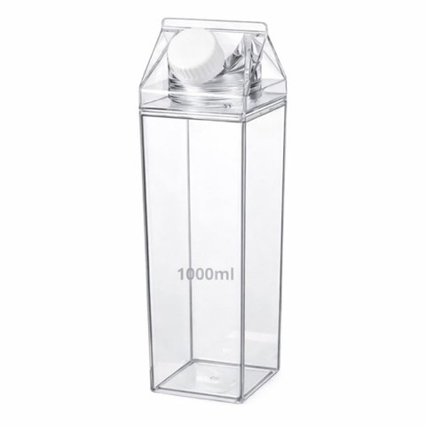 Garrafa 1 Litro Formato Caixa Leite Acrílico Transparente Squeeze Multiuso