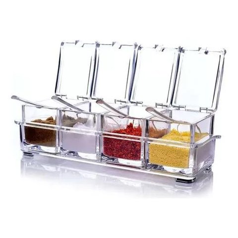 Porta Temperos e Condimentos Acrilico 4 Potes Organizadores