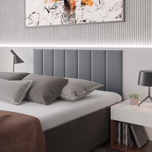 Cabeceira Painel Modular Estofada Cama Box Casal - Tam. Instalada 140 cm x 60 cm Cor:Grafite