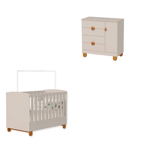 Quarto de Bebe Berço Americano + Comoda Infantil Apolo Areia Fosco