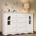Ver imagem 1 de Cômoda Infantil 125cm 2 Portas com Vidro e 4 Gavetas Liz Multimóveis Mp4516 Branco