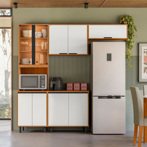 Cozinha Ravena 4 Peças com Paneleiro Cristaleira com LED Poliman Móveis