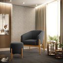 Ver imagem 2 de Puff Stella Suede Preto Base Madeira Castanho - D’Rossi