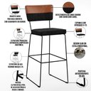 Ver imagem 4 de Kit 04 Banquetas Altas Sala Jantar Allana L02 Faixa Couríssimo Camel Linho Chumbo - Lyam Decor