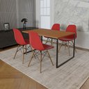 Ver imagem 1 de Mesa Industrial Base de Ferro Preto 137x90 Tampo Canela 4 Cadeiras Eiffel Madeira Assento Vermelho