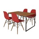 Ver imagem 2 de Mesa Industrial Base de Ferro Preto 137x90 Tampo Canela 4 Cadeiras Eiffel Madeira Assento Vermelho