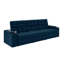 Sofá Confort Premium 2,30m Assento Retrátil/reclinável Porta Copos e Usb Suede Azul - Xflex Sofas - 4
