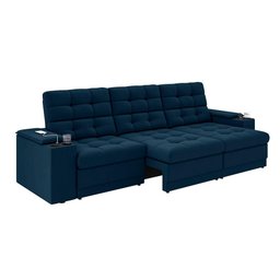 Sofá Confort Premium 2,30m Assento Retrátil/reclinável Porta Copos e Usb Suede Azul - Xflex Sofas - 3