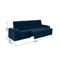 Sofá Confort Premium 2,30m Assento Retrátil/reclinável Porta Copos e Usb Suede Azul - Xflex Sofas - 2