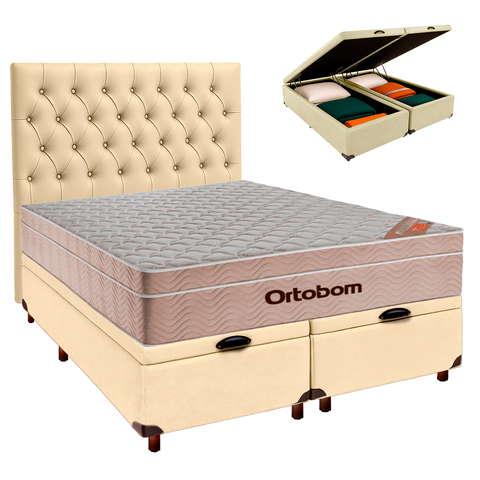 Kit Cama Box Bau + Cabeceira + Colchão Casal Molas Ensacadas - Airtech - Ortobom
