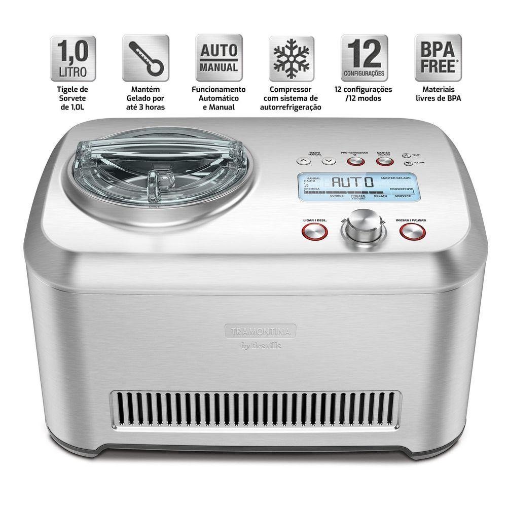 Sorveteira By Breville 12 Funções 1l Aço Inox - Gelato Express Máquina Sorvete Elétrica 220v