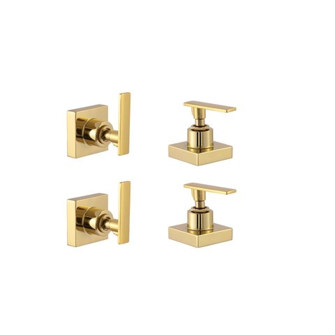 Kit 4 Acabamento para Registro de Banheiro Alavanca Quadrado Dourado Brilhante Chuveiro Padrão Deca