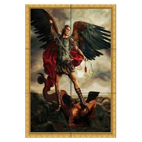 Quadro São Miguel Arcanjo com Espada e Balança 60x40 em Azulejos