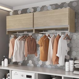 Armário Multiuso Aéreo Cabideiro Grécia L03 Castanho - Lyam - 2 Armário Multiuso Aéreo Cabideiro Grécia L03 Castanho - Lyam - 2