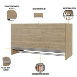 Armário Multiuso Aéreo Cabideiro Grécia L03 Castanho - Lyam - 4 Armário Multiuso Aéreo Cabideiro Grécia L03 Castanho - Lyam - 4