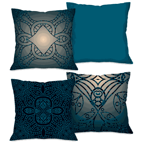 Kit com 4 Capas para Almofadas Decorativas Ornamentos Azuis