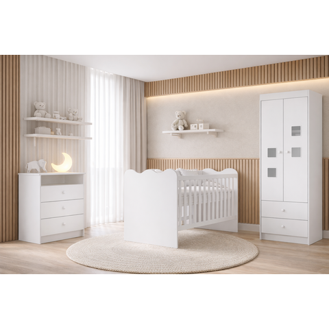 Quarto Completo com Berço que Vira Cama Algodão - Mobibaby