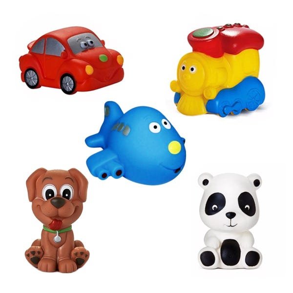 Kit Com 5 Brinquedos De Vinil Para Bebê Maralex - Carro, Avião, Trem, Cachorro e Panda - 4