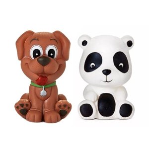 Kit Com 5 Brinquedos De Vinil Para Bebê Maralex - Carro, Avião, Trem, Cachorro e Panda