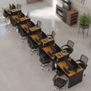 Ver imagem 1 de Estação de Trabalho 12 Lugares Smart Office 12 Mesas 10 Armários Livreiro - Preto e Cedro