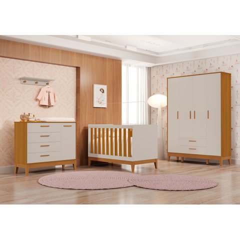 Quarto Completo com Roupeiro 4 Portas Flip Bege/Areia Fosco/Savana
