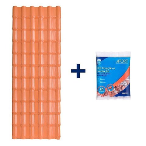 Kit com 5 Telhas Plan Pvc 3,30x0,88 6 Ondas com 5 Kit Fixação e Vedação afort 