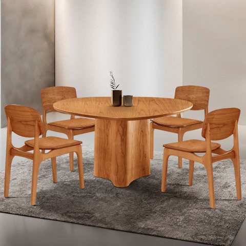 Mesa Selene Tampo 135 Laminado com 4 Cadeiras Malta Gold Moderna Mobília