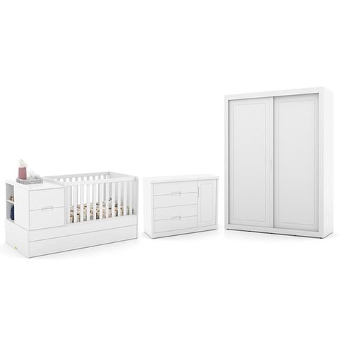 Dormitório Completo Infantil Tutto New 2 Portas de Correr, Cômoda 4 Gavetas, Berço Formare Branco So