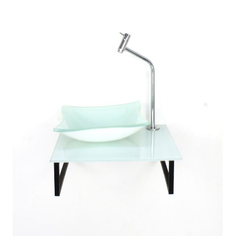 Gabinete de Vidro com Cuba Quadrada Tampo 40cm Branco Full Mais Torneira Metal