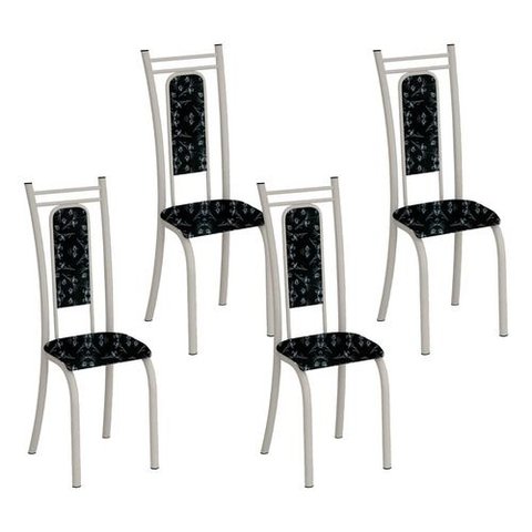 Kit 4 Cadeiras Paris Corino Preto Lirio Tubo Champanhe