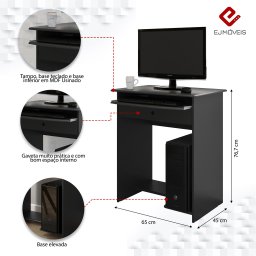 Mesa de Computador Prática 1 Gaveta - Ej Móveis:preto - 9