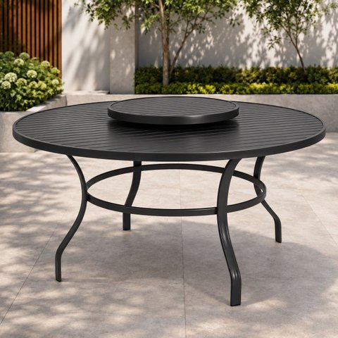 Mesa de Alumínio 180cm Anticorrosivo com Prato Giratório Resistente Área Externa Varanda Jardim:Pret
