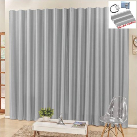 Cortina 4 Mts Sala Quarto Escritório Blackout para Trilho Comum - Cinza