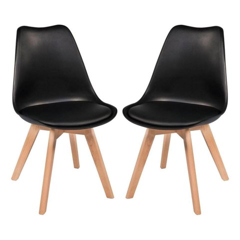 Kit 2 Cadeiras Charles Eames Wood Leda Preta para Sala de Jantar