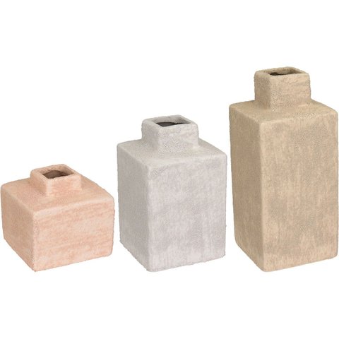 Kit 3 Vaso Decorativo Enfeite Casa Home&co Cerâmica Bege - G:23x10x10 M:16x10x10 P:10x10x10 Cm