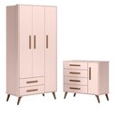 Ver imagem 1 de Cômoda 3825 e Guarda Roupa 3830 Q Encanto Retrô Rosa - Qmovi