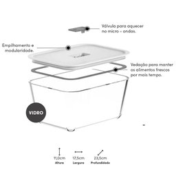 Pote de Vidro com Tampa Hermética 2,4l Mantimento Fresh Lock ou Branco Forno Microondas - 3